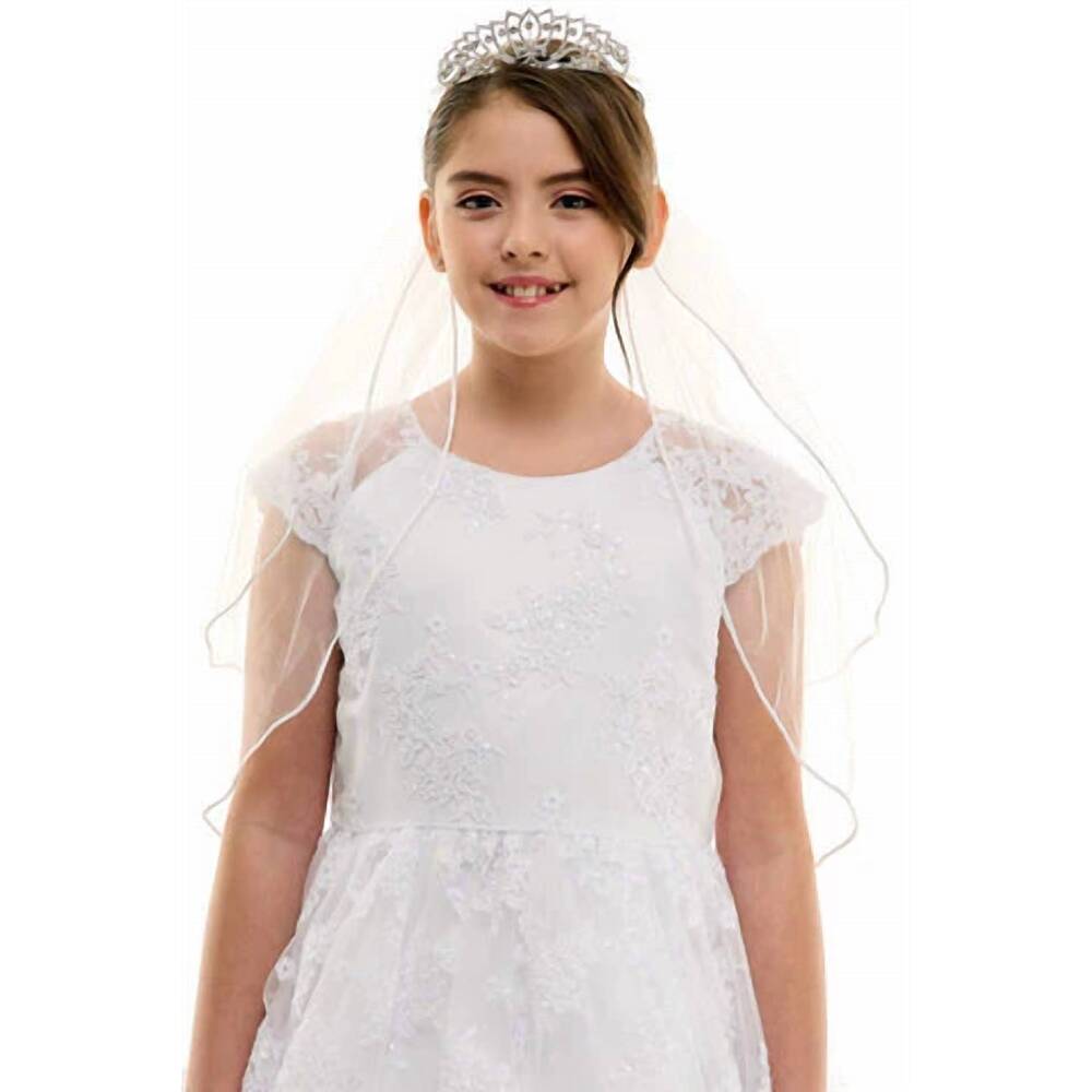 NEW PETITE ADELE girl's veil with stella maris tiara in white